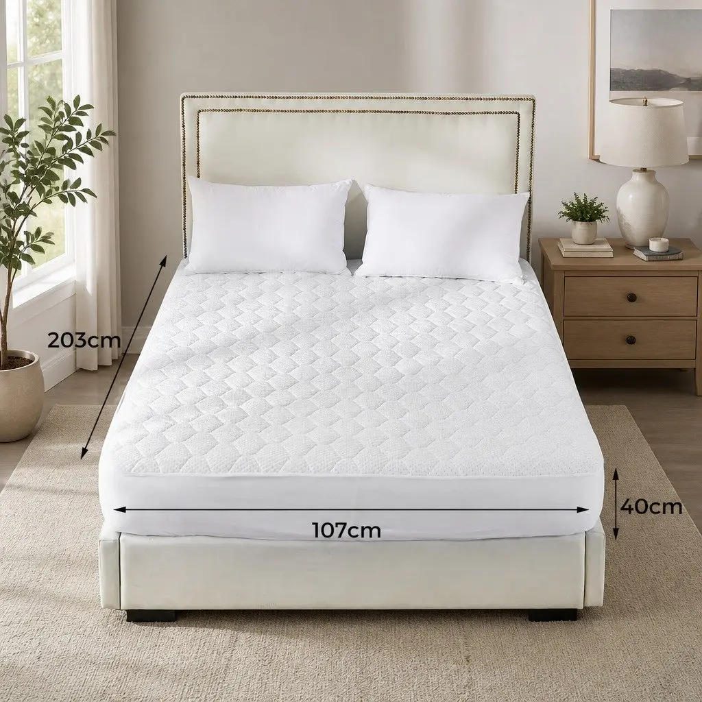 Mattress Protector Quilted Bamboo Fibre Waterproof Fitted 40cm Elastic King Single