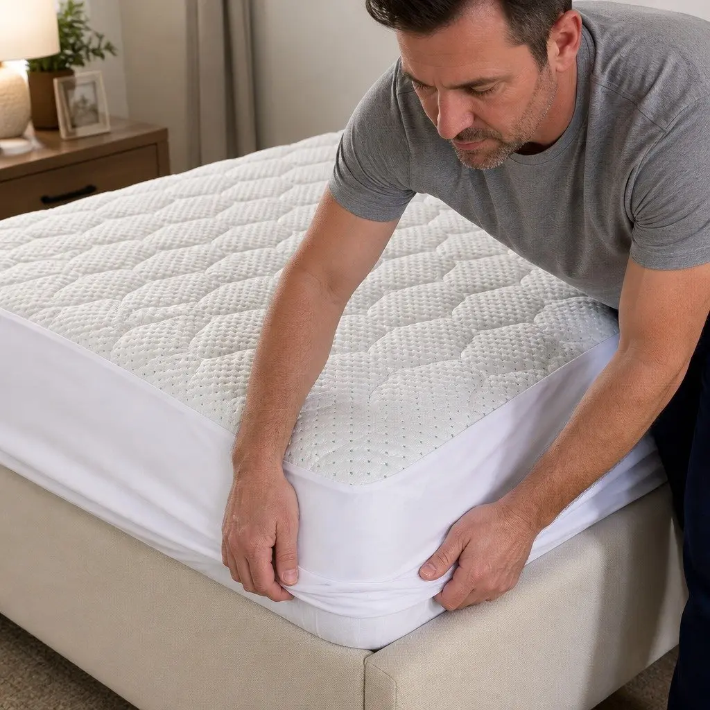 Mattress Protector Quilted Bamboo Fibre Waterproof Fitted 40cm Elastic King Single