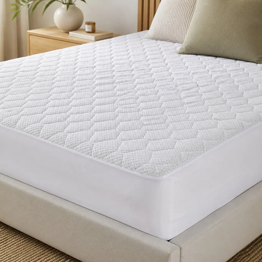 Mattress Protector Quilted Bamboo Fibre Waterproof Fitted 40cm Elastic King Single