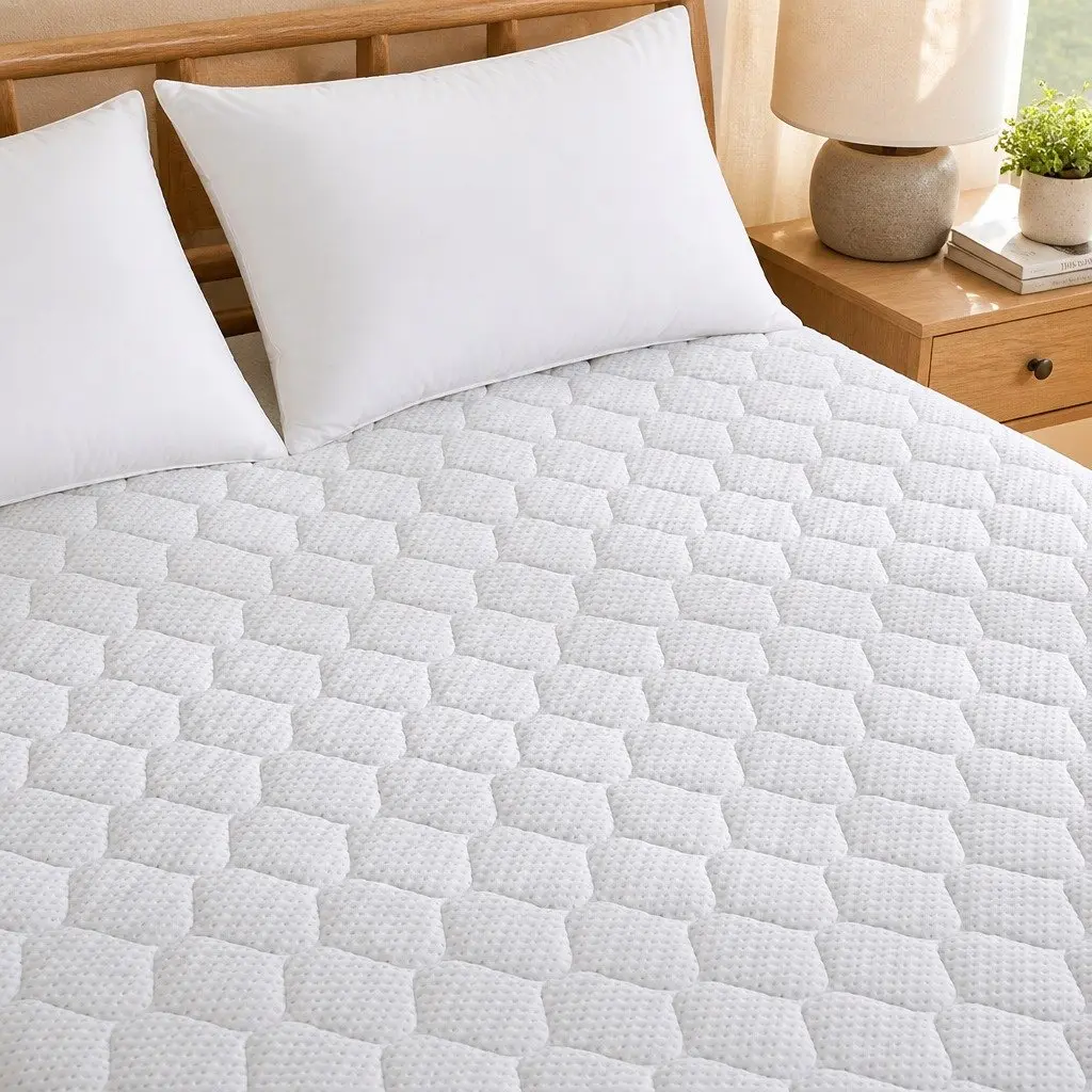 Mattress Protector Quilted Bamboo Fibre Waterproof Fitted 40cm Elastic King Single