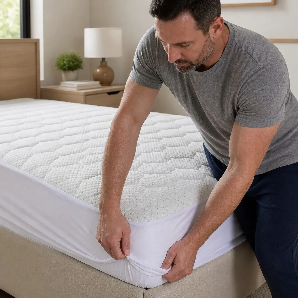 King Size Quilted Fitted Mattress Protector Bamboo Fibre Waterproof Top Layer
