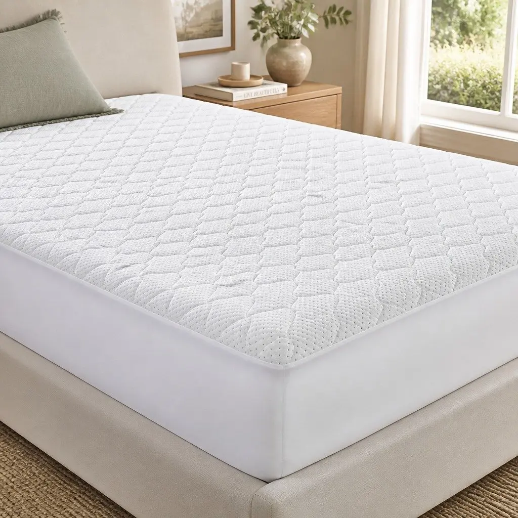King Size Quilted Fitted Mattress Protector Bamboo Fibre Waterproof Top Layer