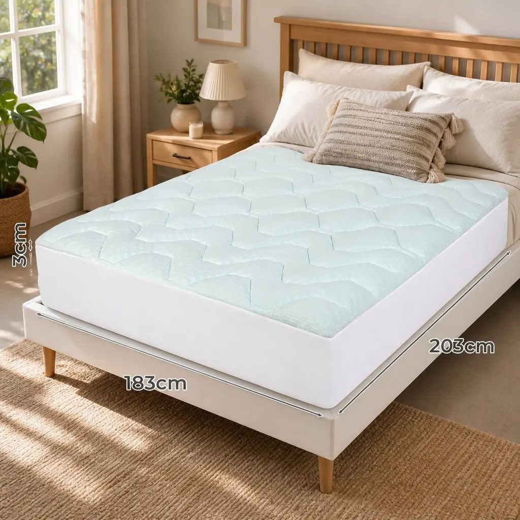 King Mattress Topper Memory Foam Bamboo Cover Cooling Pressure Relief 203cm x 183cm x 3cm