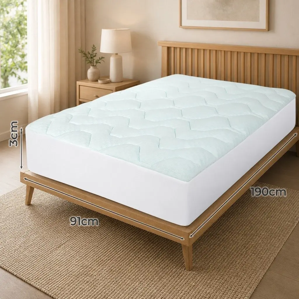 Single Mattress Topper Memory Foam Bamboo Fibre Cover Deep Pocket Skirt 91cm x 190cm