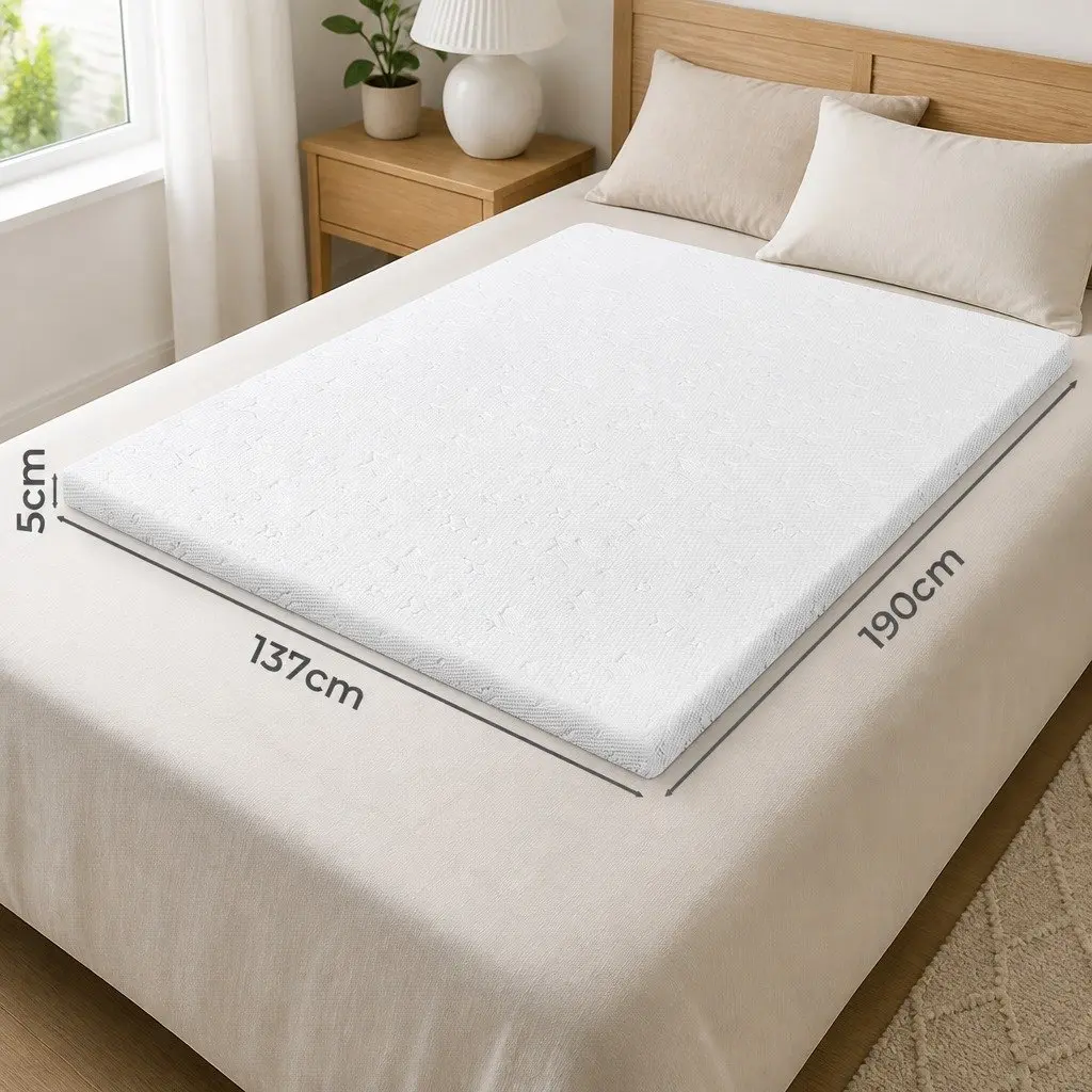 Memory Foam Mattress Topper Dual-Layer Cooling Gel Bamboo Charcoal Double Bed 190cm L x 137cm W x 5cm H