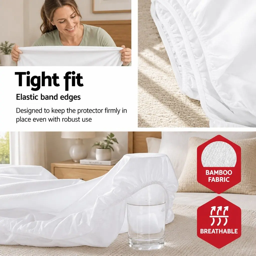 King Single Mattress Protector Bamboo Fabric Water-Resistant Dust Mite