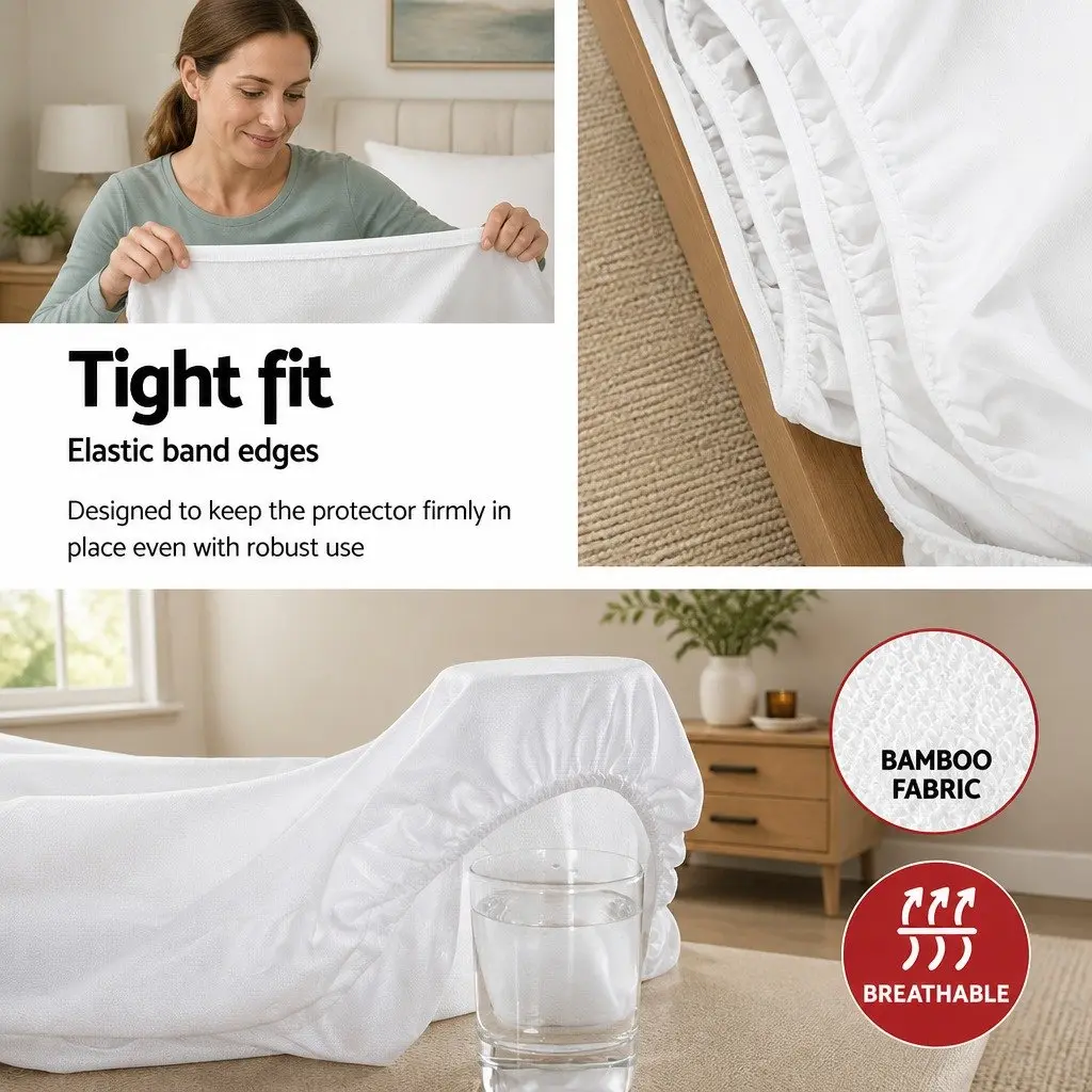Queen Mattress Protector Bamboo Fabric Water-Resistant Dust Mite Bacteria Guard