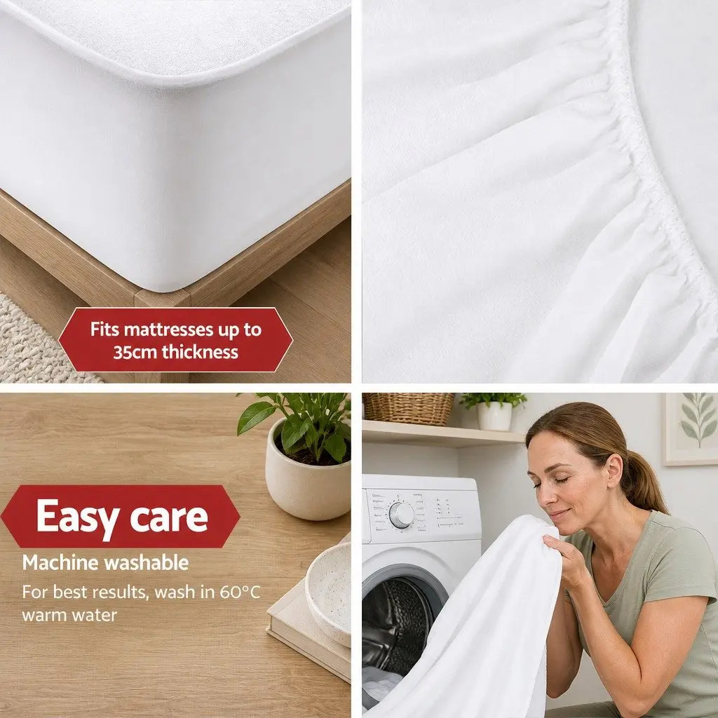 Single Mattress Protector Bamboo Fabric Waterproof Deep Fitted Cover