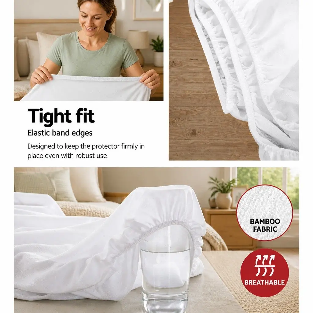 Single Mattress Protector Bamboo Fabric Waterproof Deep Fitted Cover