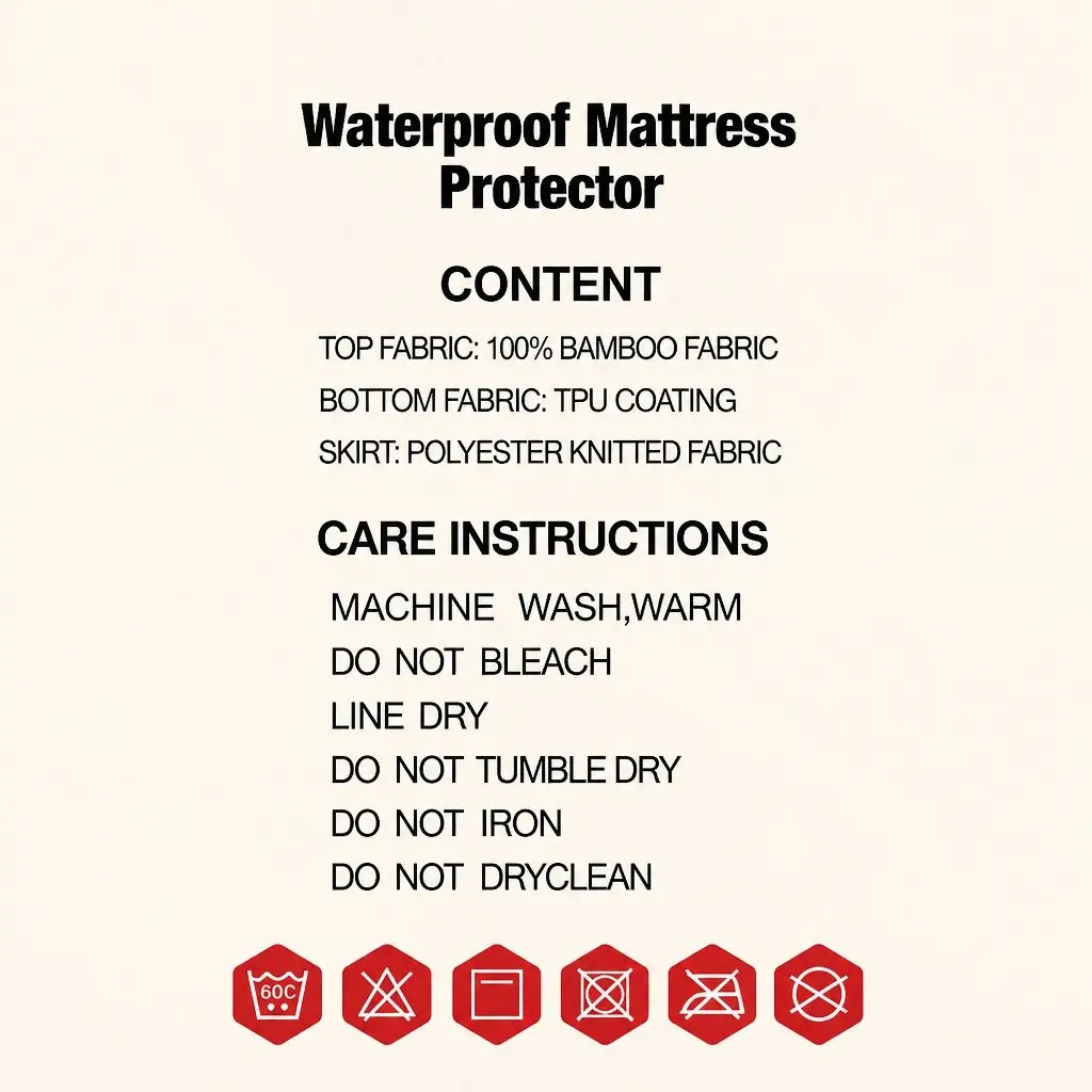 Single Mattress Protector Bamboo Fabric Waterproof Deep Fitted Cover
