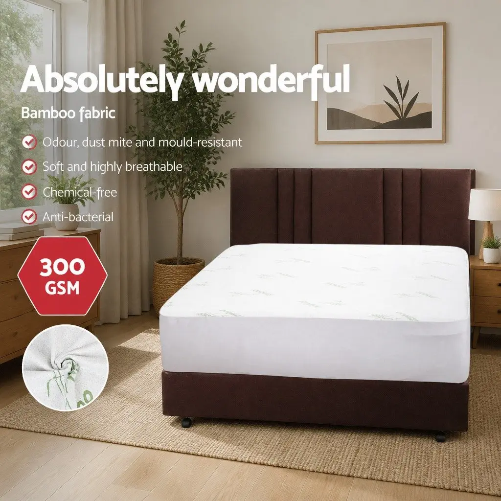 Bamboo Double Mattress Protector Waterproof Fitted Bed Cover 188cm x 137cm