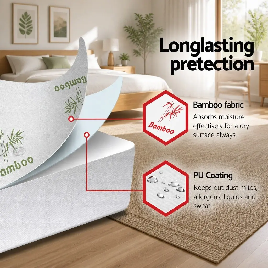 Bamboo Double Mattress Protector Waterproof Fitted Bed Cover 188cm x 137cm