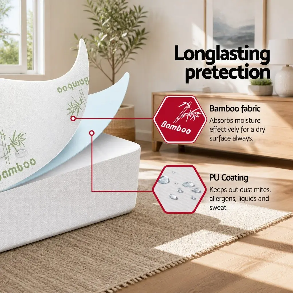 Queen Mattress Protector Bamboo Fabric Water-Resistant Fitted Bed Cover