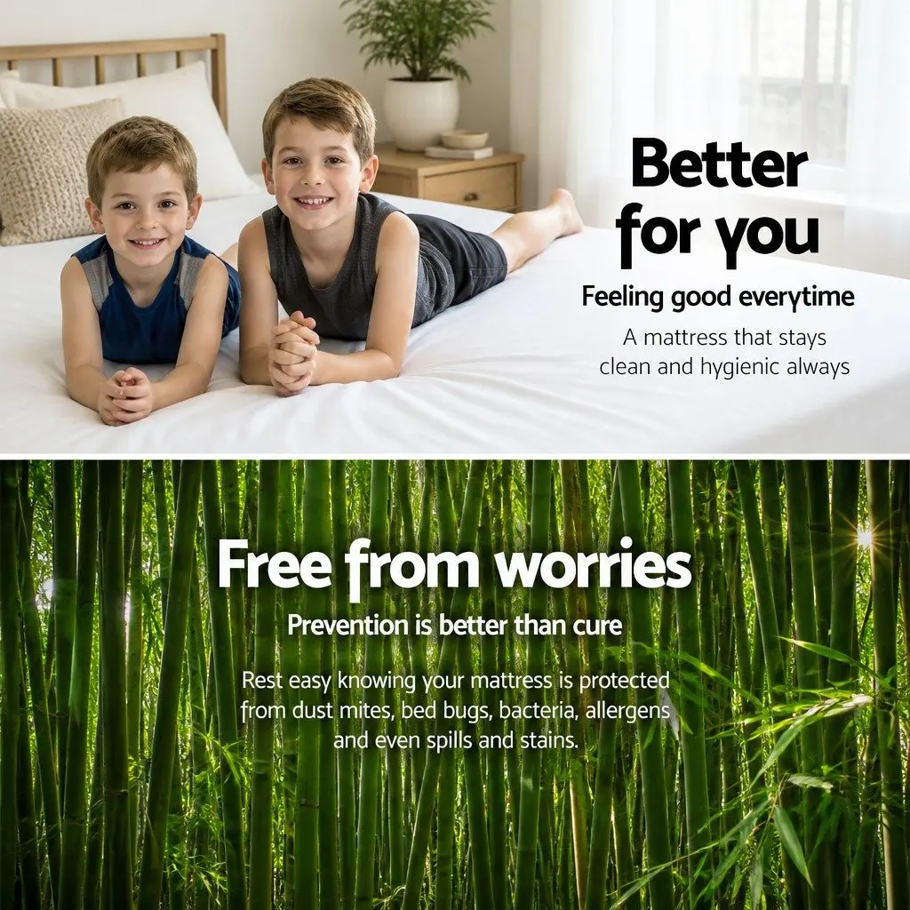 Mattress Protector Bamboo Fabric Water-Resistant Single Size