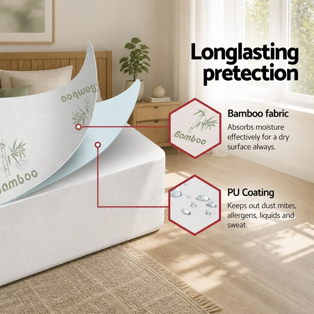 Mattress Protector Bamboo Fabric Water-Resistant Single Size