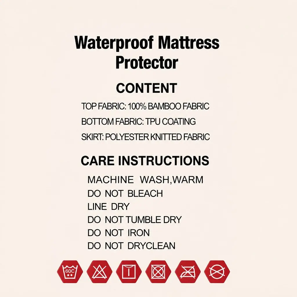 Mattress Protector Bamboo Fabric Water-Resistant Single Size