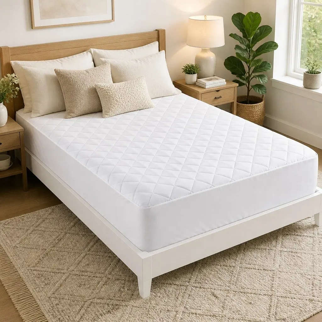 King Size Quilted Waterproof Mattress Protector Cotton Fitted Cover 40cm Deep Skirt