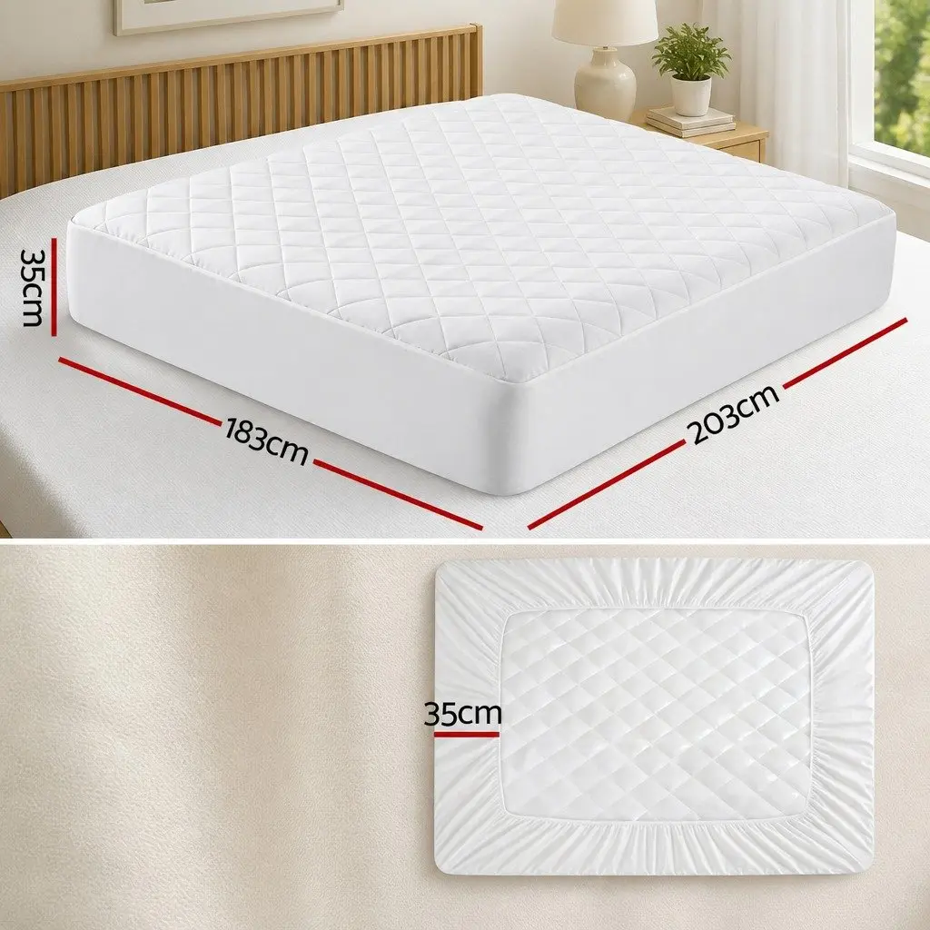 King Size Quilted Waterproof Mattress Protector Cotton Fitted Cover 40cm Deep Skirt