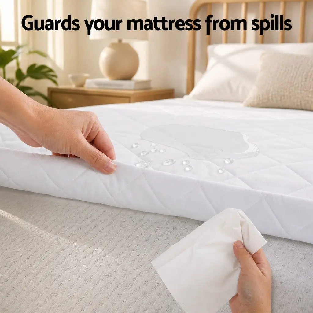 King Size Quilted Waterproof Mattress Protector Cotton Fitted Cover 40cm Deep Skirt