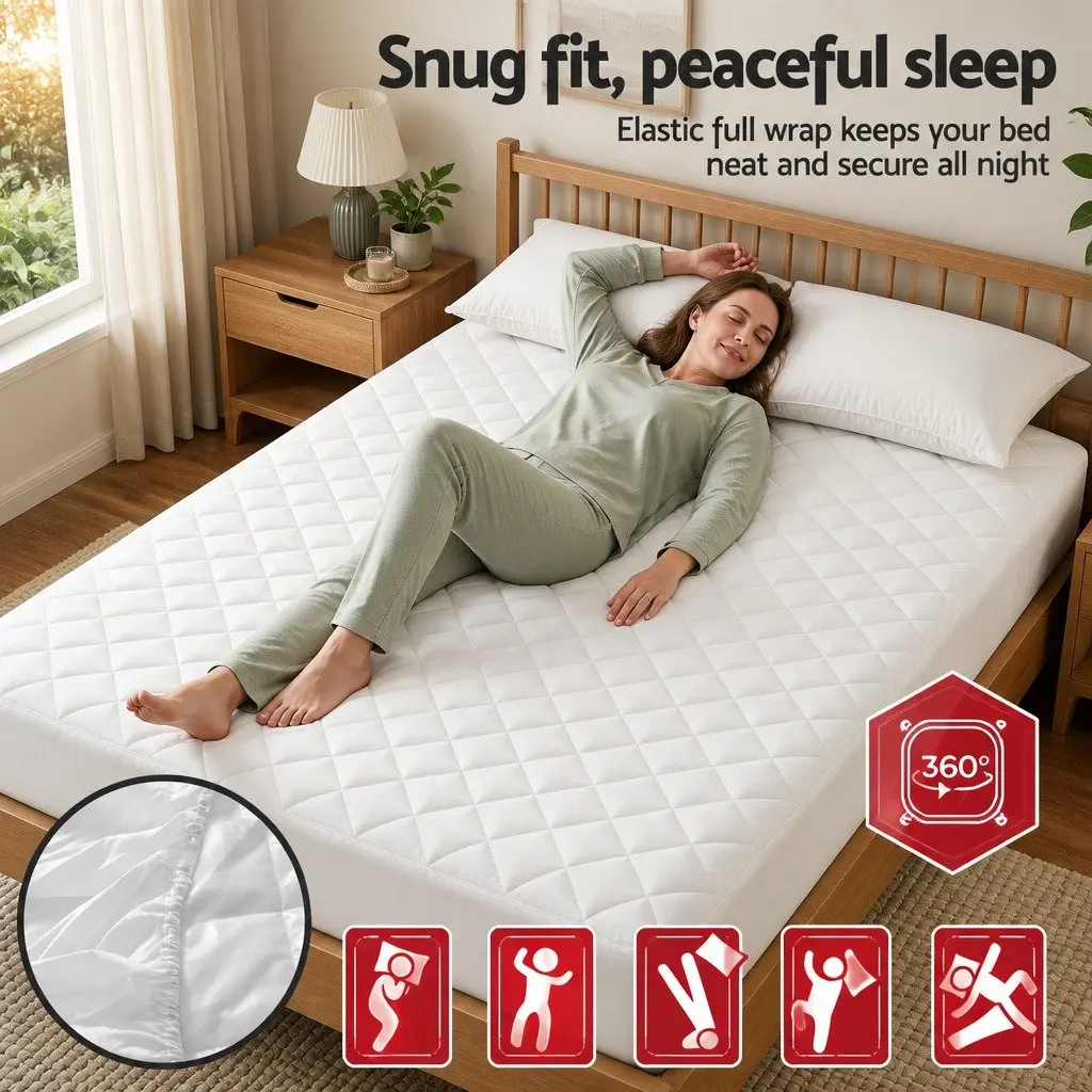 King Size Quilted Waterproof Mattress Protector Cotton Fitted Cover 40cm Deep Skirt