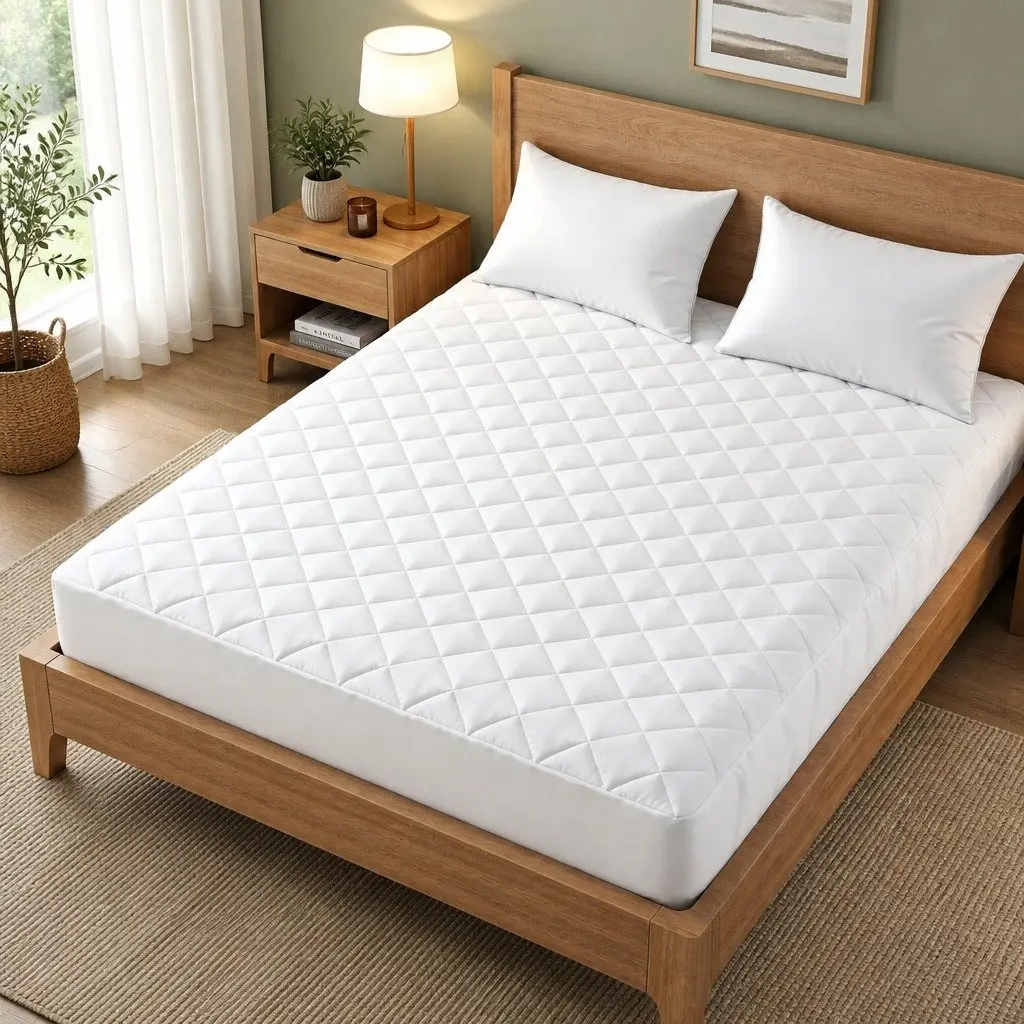 King Size Quilted Waterproof Mattress Protector Cotton Fitted Cover 40cm Deep Skirt