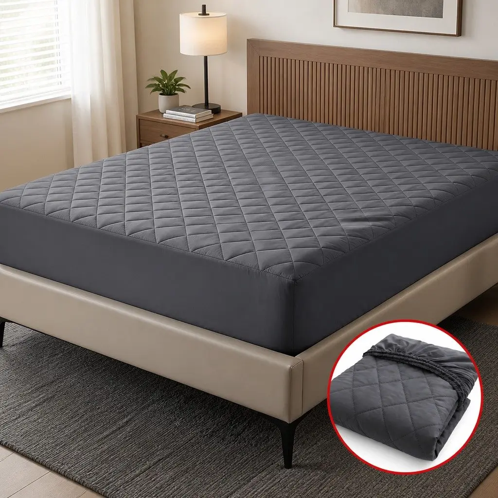 King Mattress Protector Waterproof Microfiber Quilted 360° Elastic Fitted Skirt