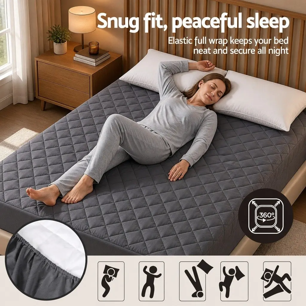 King Mattress Protector Waterproof Microfiber Quilted 360° Elastic Fitted Skirt