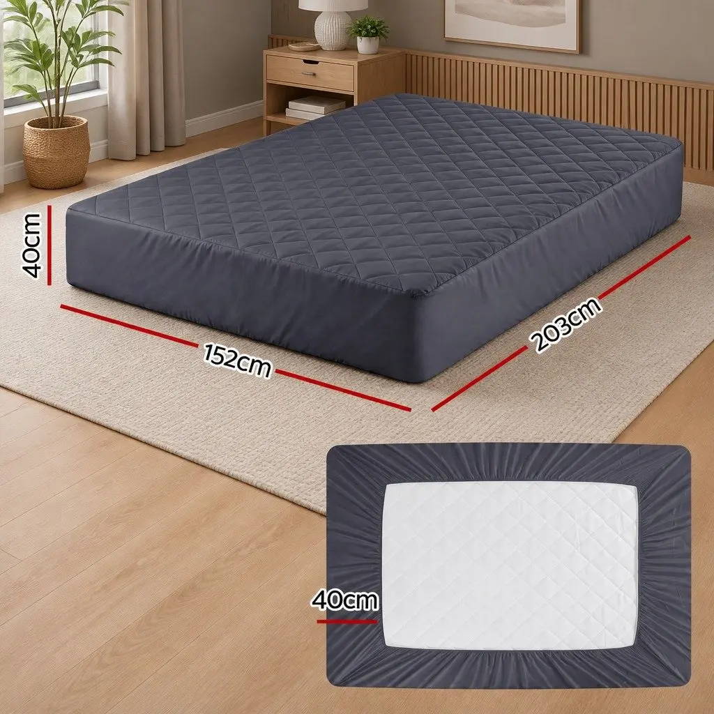Microfiber Mattress Protector 360° Elastic Fitted Skirt Queen Size Grey Washable