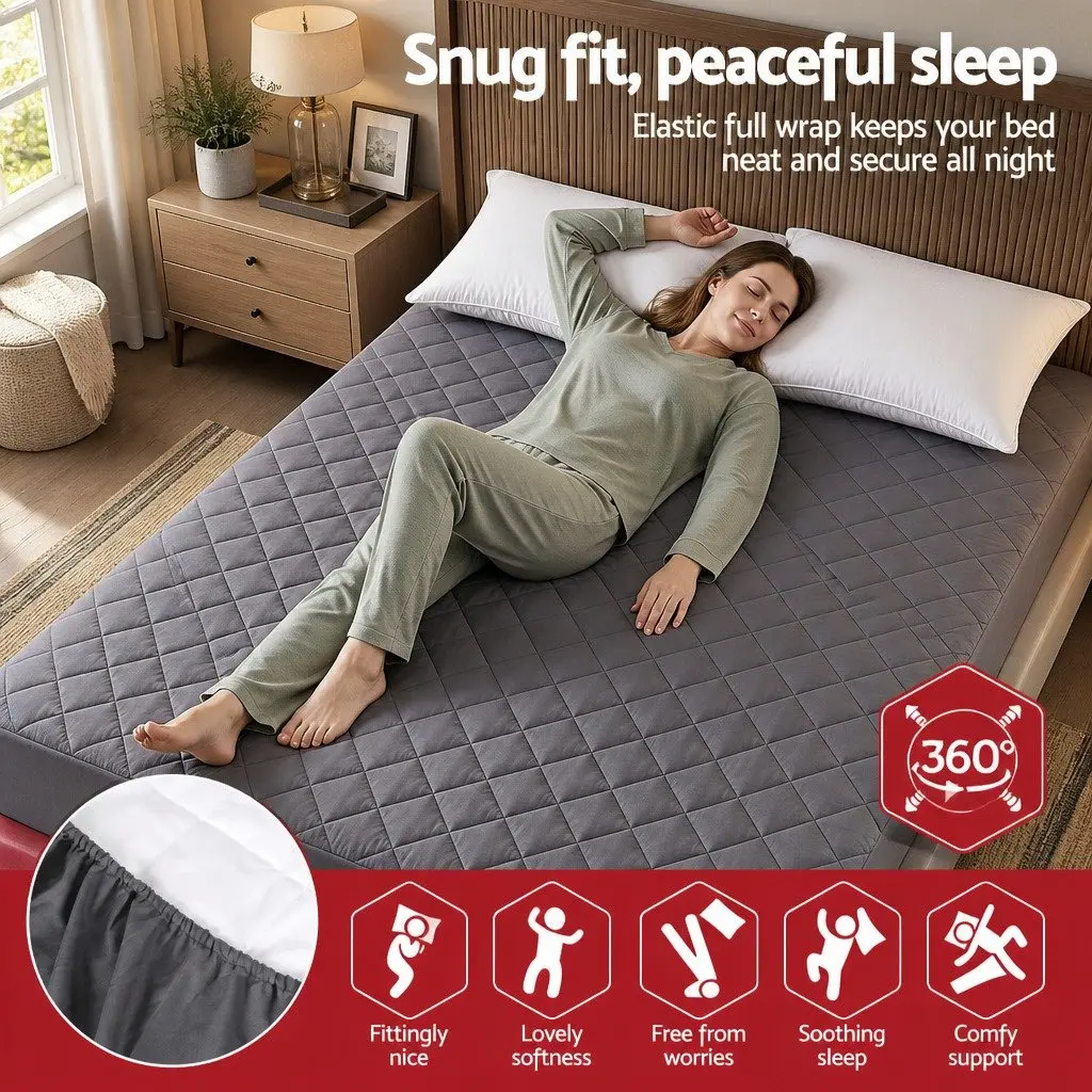 Microfiber Mattress Protector 360° Elastic Fitted Skirt Queen Size Grey Washable