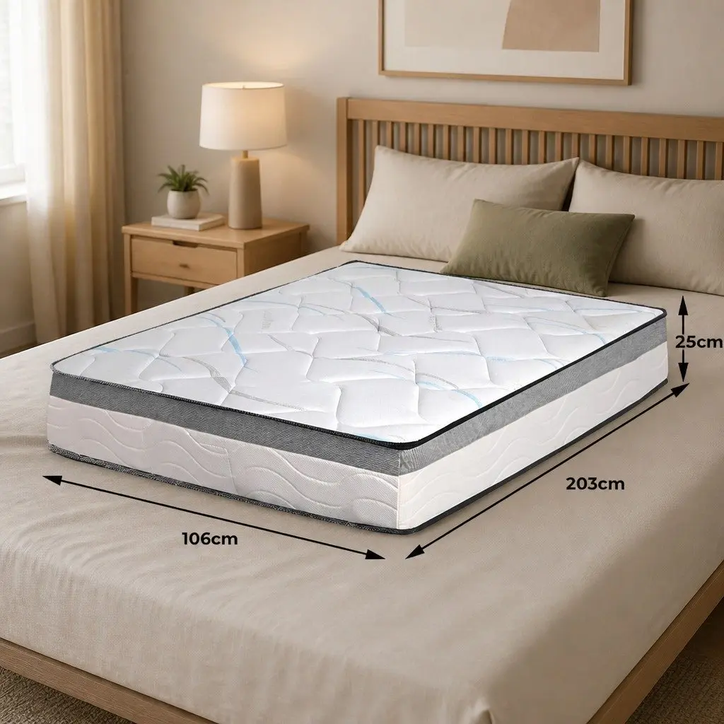 King Single Spring Mattress 25cm Pocket Coil Bed Comfort Sleep Support