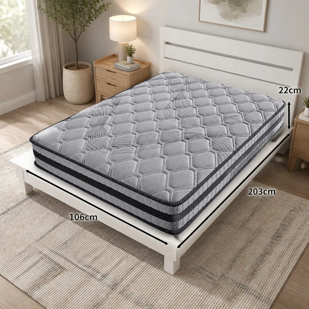 Pocket Coil Mattress 5-Zone Support King Single Medium Firm 22cm Thickness