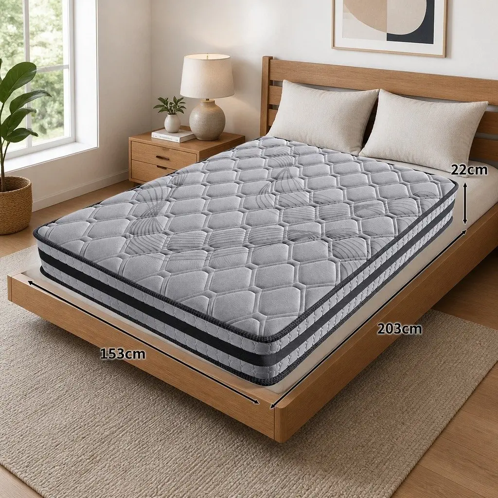 Queen Pocket Coil Mattress Medium Firm Support Breathable 22cm