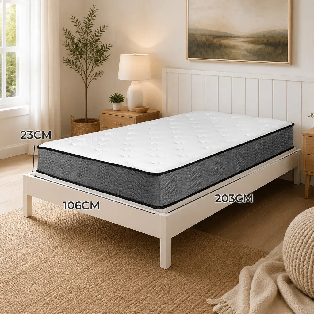 King Single Spring Mattress 6-Zone Pocket Coil Extra Firm Support 203cm x 106cm x 23cm