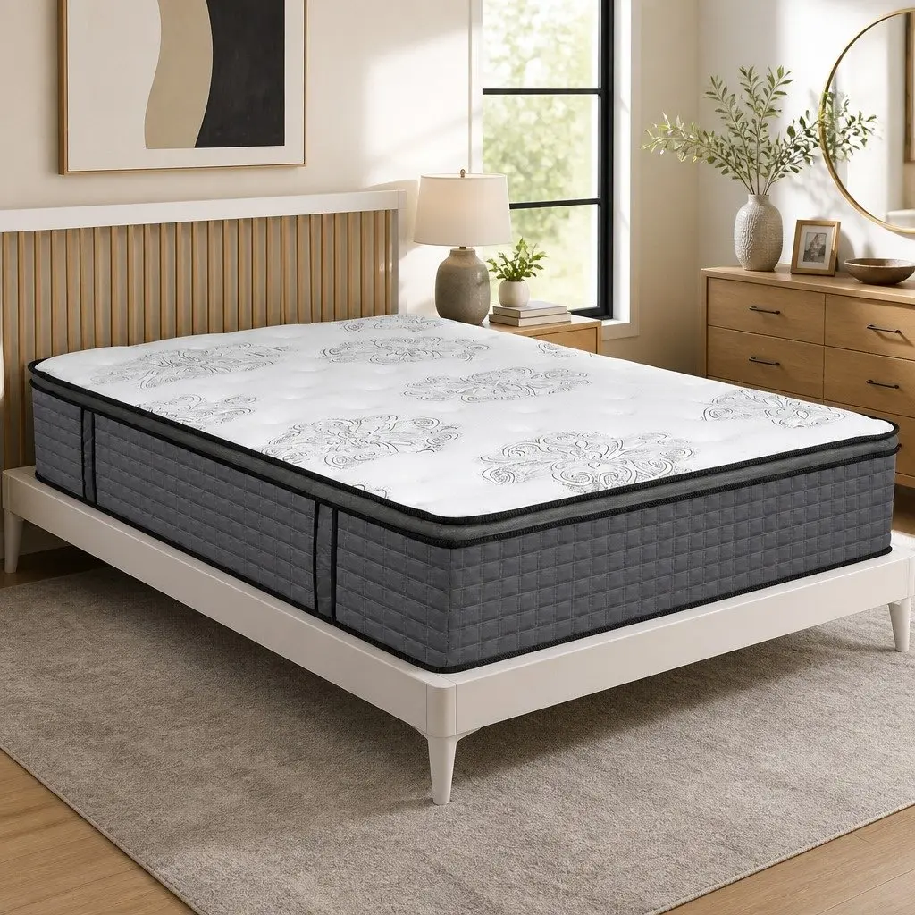 Queen Size Spring Mattress Pocket Coil Egg-Crate Foam Medium Firm Bed