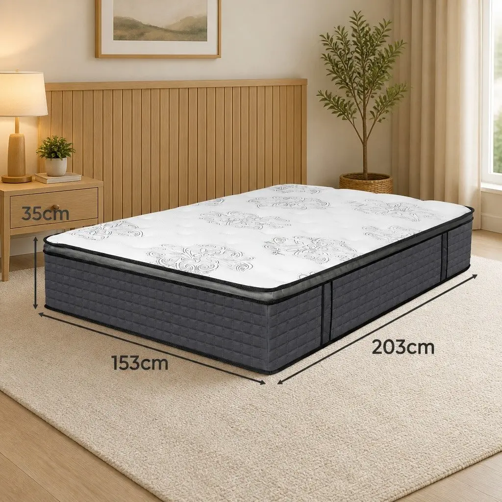 Queen Size Spring Mattress Pocket Coil Egg-Crate Foam Medium Firm Bed