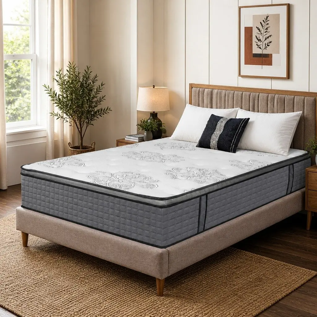 Queen Size Spring Mattress Pocket Coil Egg-Crate Foam Medium Firm Bed