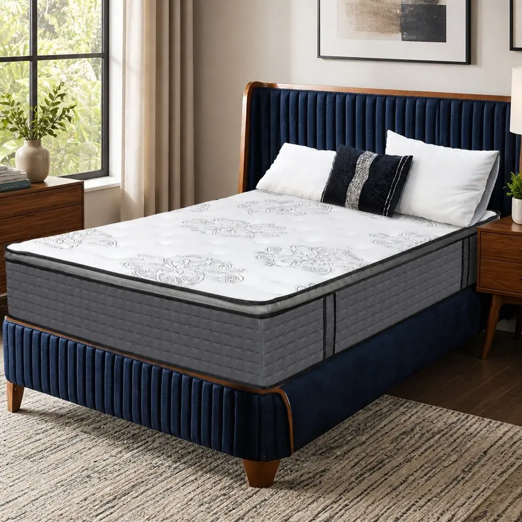 Queen Size Spring Mattress Pocket Coil Egg-Crate Foam Medium Firm Bed