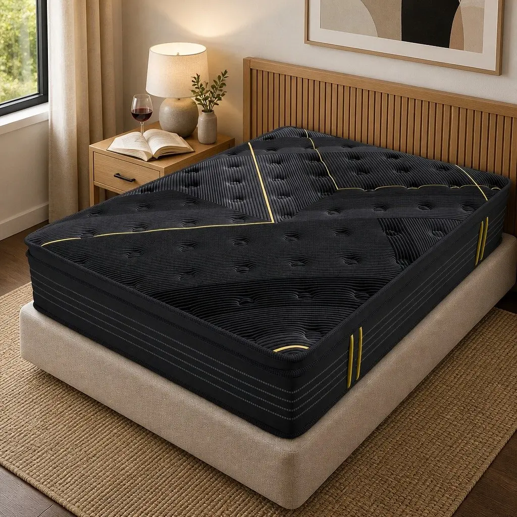 Spring Mattress Bamboo Charcoal Euro Top Double Bed Pocket Coil Support 188cm x 138cm 35cm Thickness