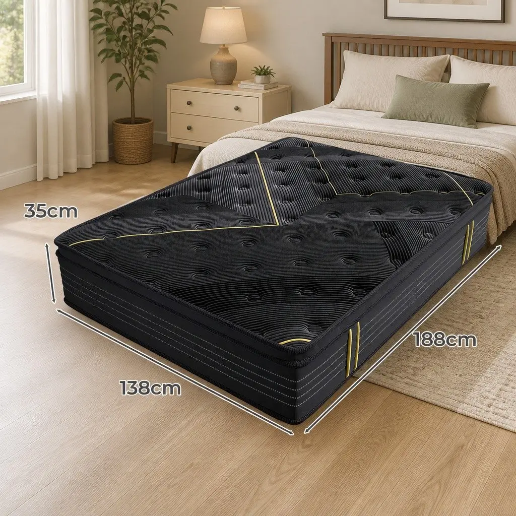 Spring Mattress Bamboo Charcoal Euro Top Double Bed Pocket Coil Support 188cm x 138cm 35cm Thickness