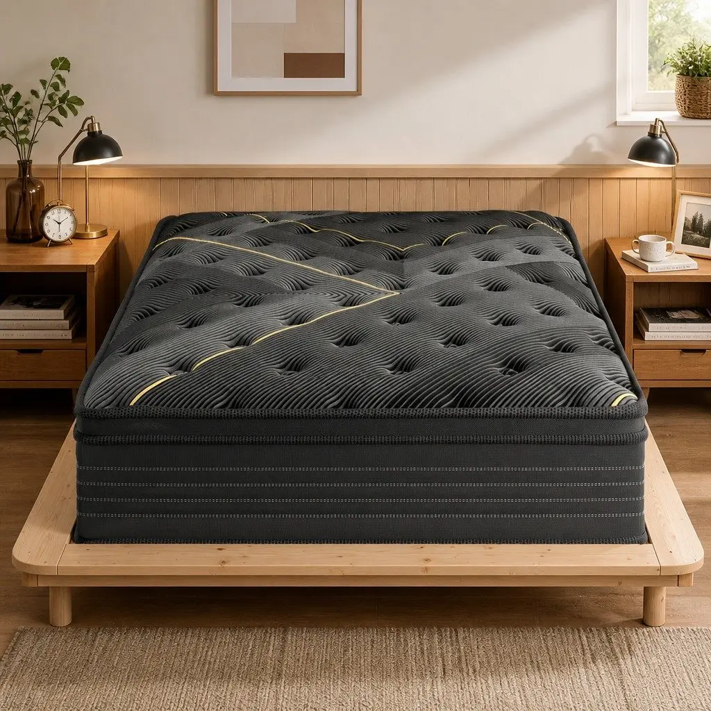 Spring Mattress Bamboo Charcoal Euro Top Double Bed Pocket Coil Support 188cm x 138cm 35cm Thickness