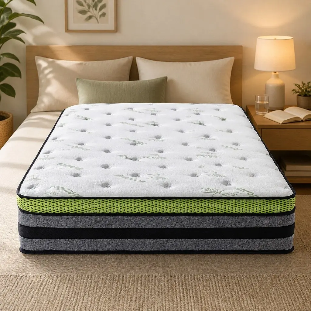 Double Pocket Spring Mattress Medium-Firm 7-Zone Support Cool Gel Memory Foam 188cm x 137cm x 30cm