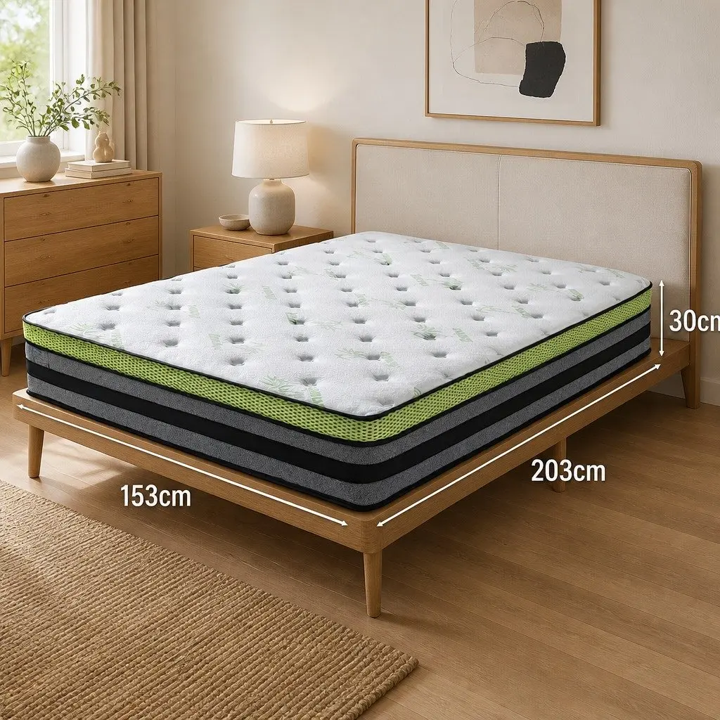Queen Pocket Spring Mattress Medium-Firm Cool Gel Memory Foam 203x153cm