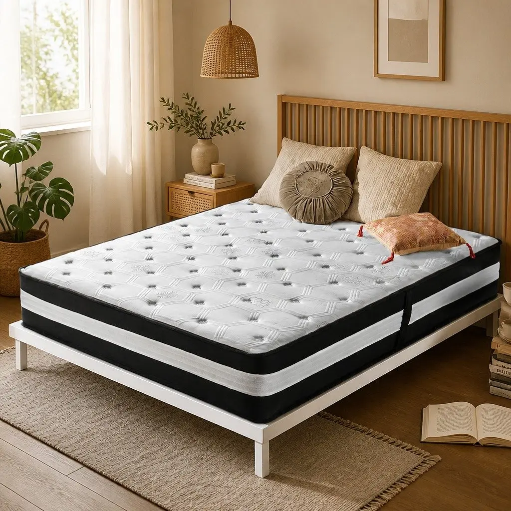 Queen Pocket Spring Mattress 5 Zone Cooling Technology 25cm Medium Firm Support Ice Silk