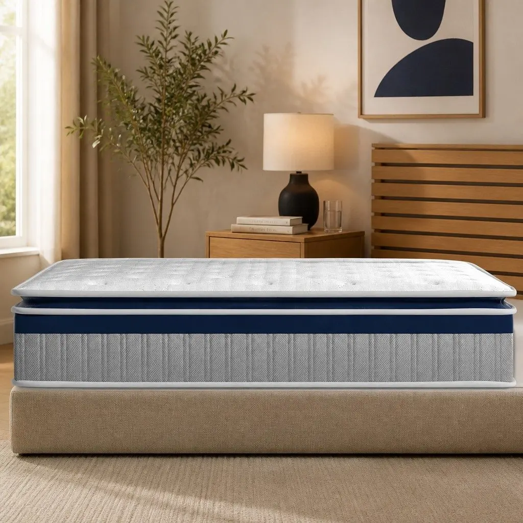 Single Pillow Top Spring Mattress 7-Zone Pocket Coil Support 32cm Thick