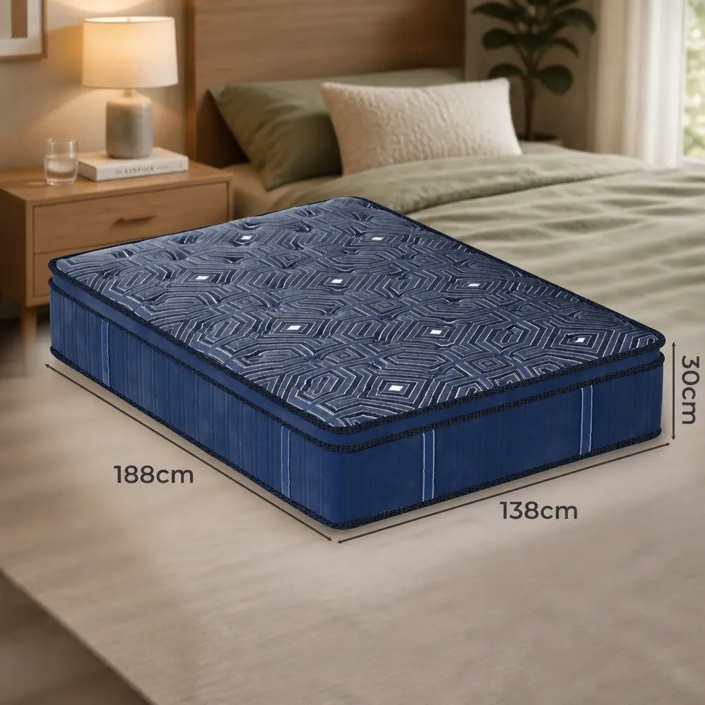 Double Spring Mattress Euro Top 30cm Pocket Coil Support Bed Pillow Top