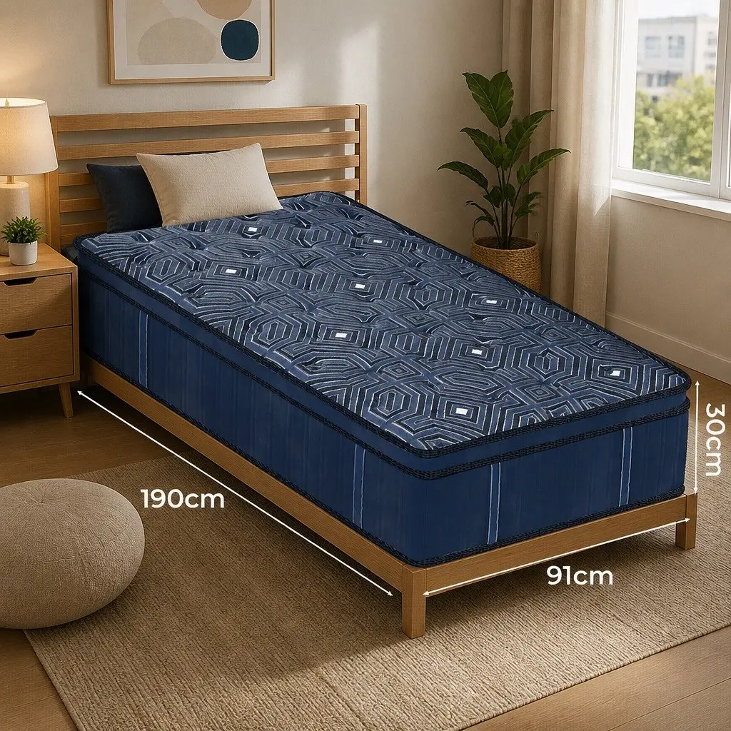 Single Mattress Euro Top 30CM Pocket Coil System High-Density Foam