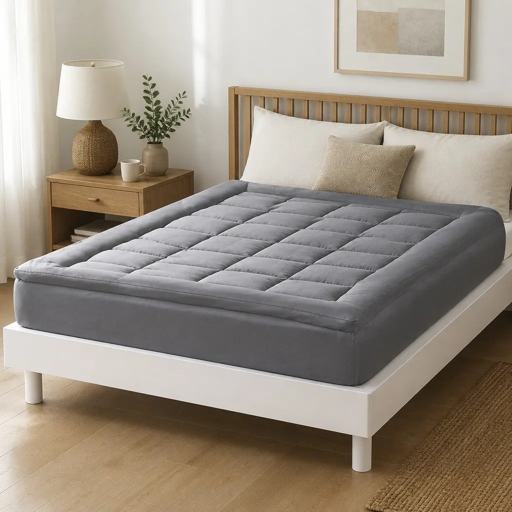 Mattress Topper Bamboo Charcoal Fibre King Size Fitted Elastic Bedding