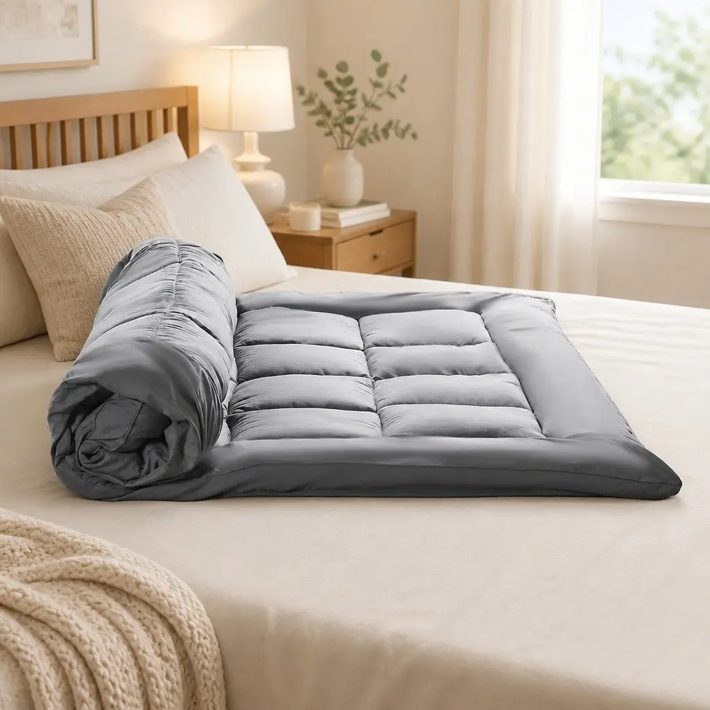 Mattress Topper Bamboo Charcoal Fibre King Size Fitted Elastic Bedding