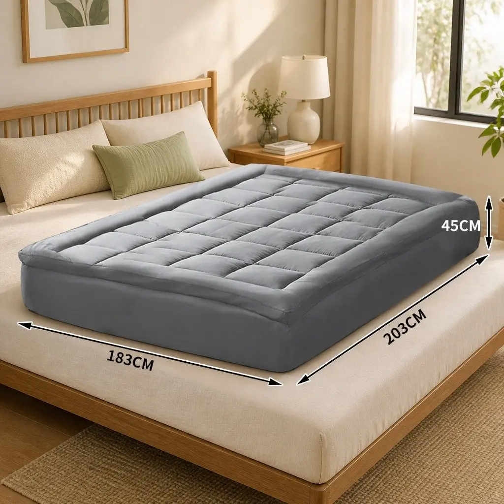 Mattress Topper Bamboo Charcoal Fibre King Size Fitted Elastic Bedding