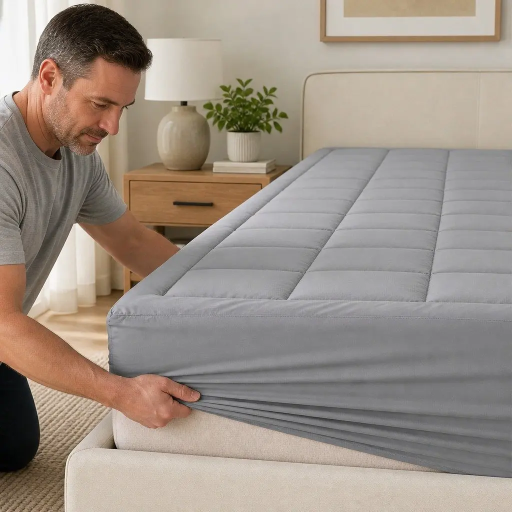Mattress Topper Bamboo Charcoal Fibre King Size Fitted Elastic Bedding